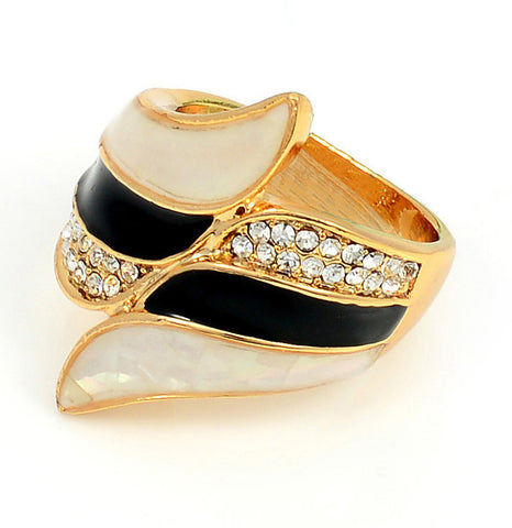 18K Gold Plated Ring with Black and shell inlay
