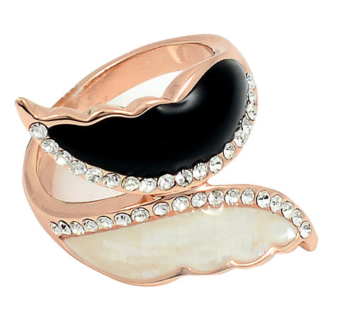 Rose Gold Ring, Black and Shell Inlay, Wave