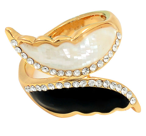 Ring, Gold Plated Black and Shell Inlay, Wave