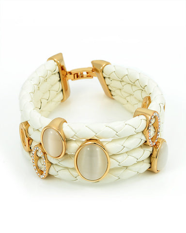 White Leather Charm Bracelet, Gold