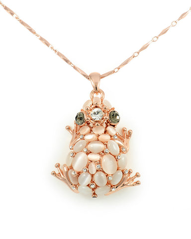 Frog Jewelry, Rose Gold Plated Frog Long Necklace, Opal