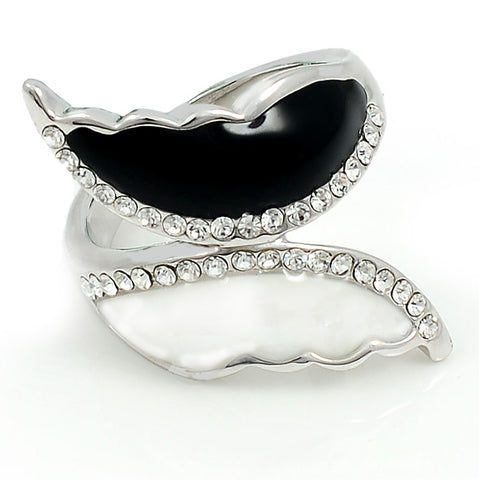 Ring, Silver with Black and Shell Inlay, Wave