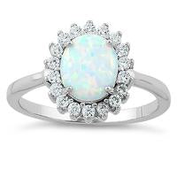 Starburst White Created Opal Sterling Silver Ring