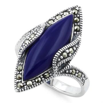 Blue Lapis Marquise Marcasite Sterling Silver Ring