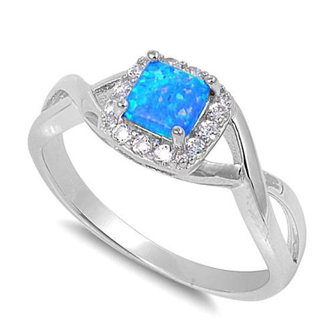 Lab Blue Opal 925 Sterling Silver Ring with Cz